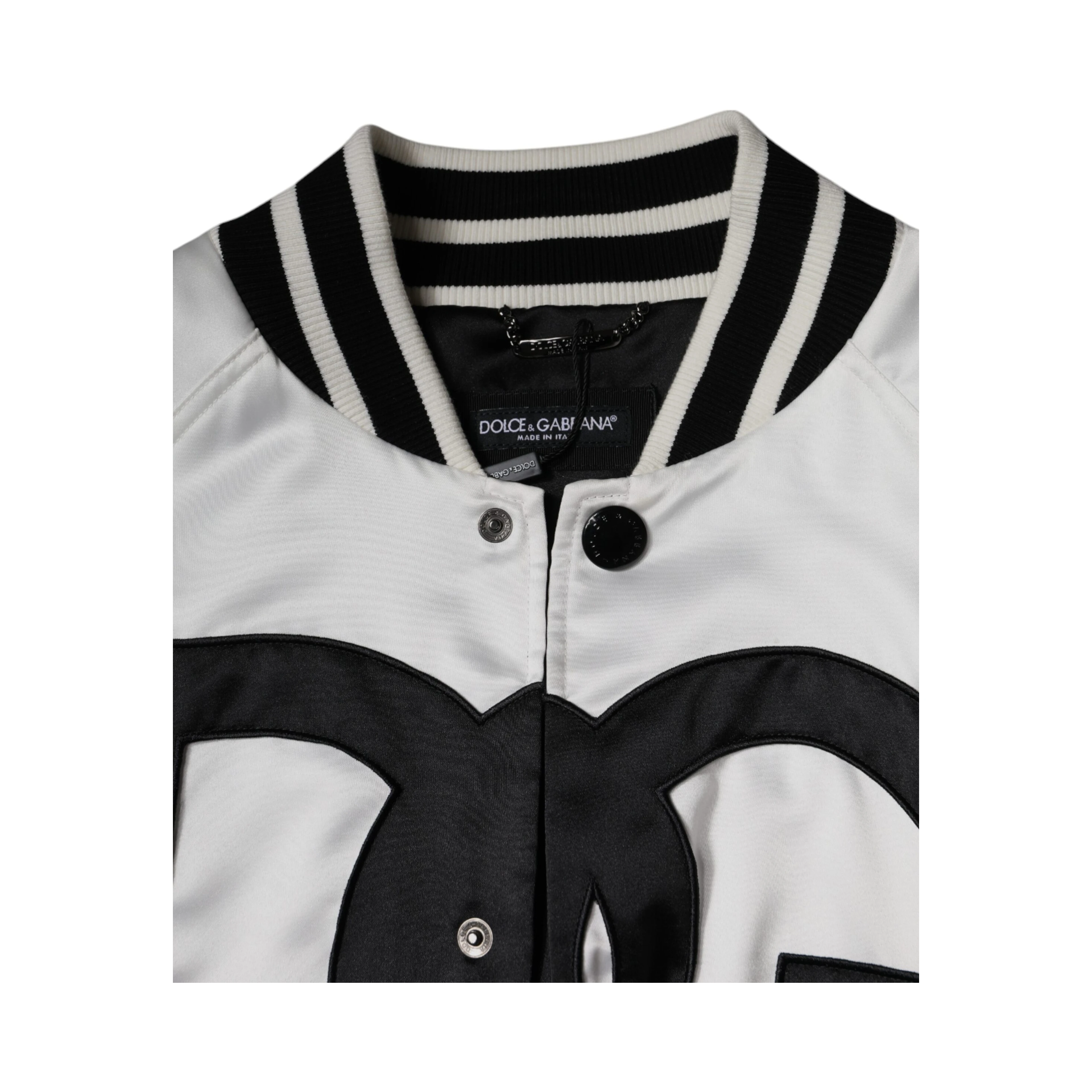 White Polyester Logo Full Zip Bomber Jacket
