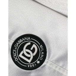 White Polyester Logo Full Zip Bomber Jacket
