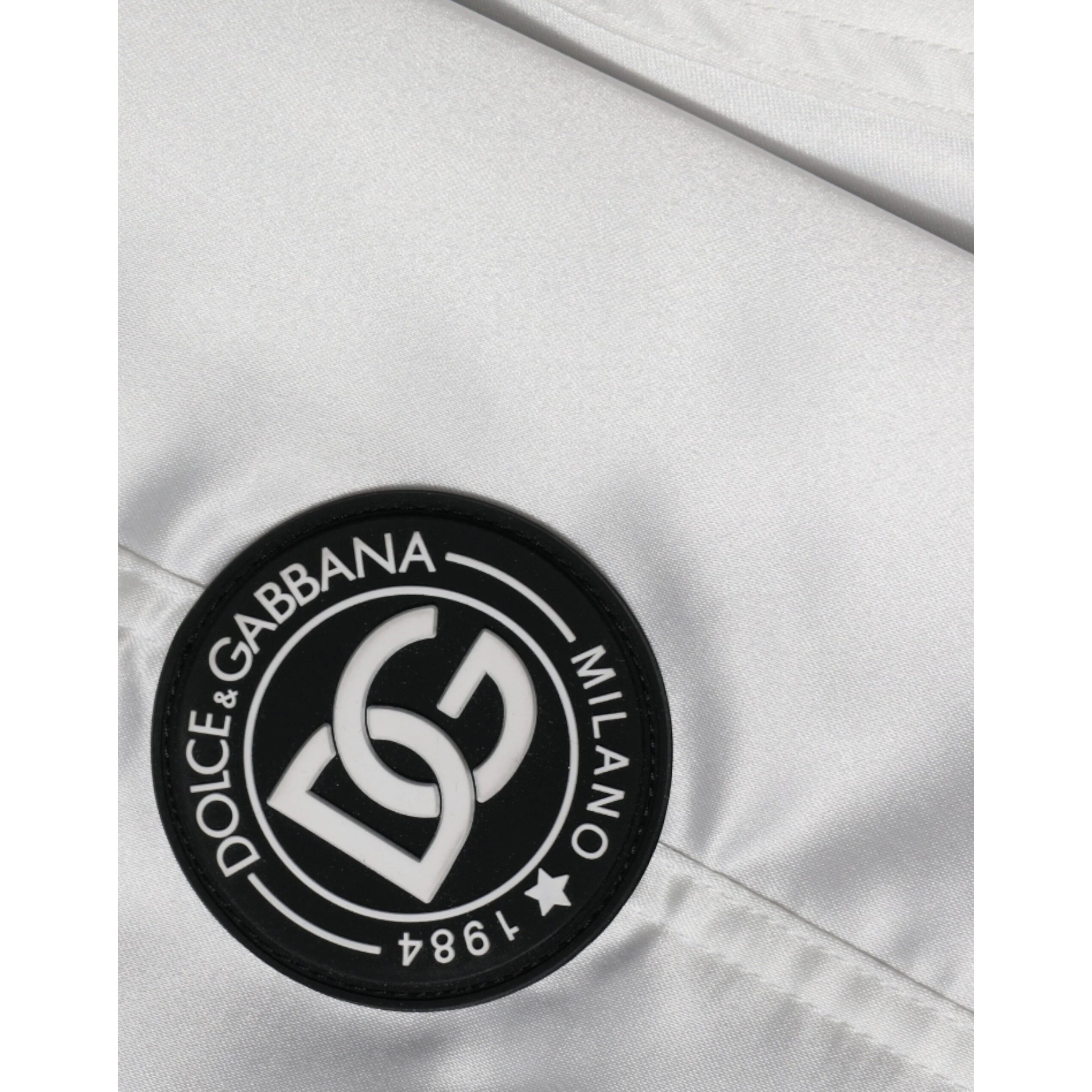 White Polyester Logo Full Zip Bomber Jacket