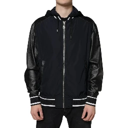 Black Hooded Full Zip Men Bomber Jacket