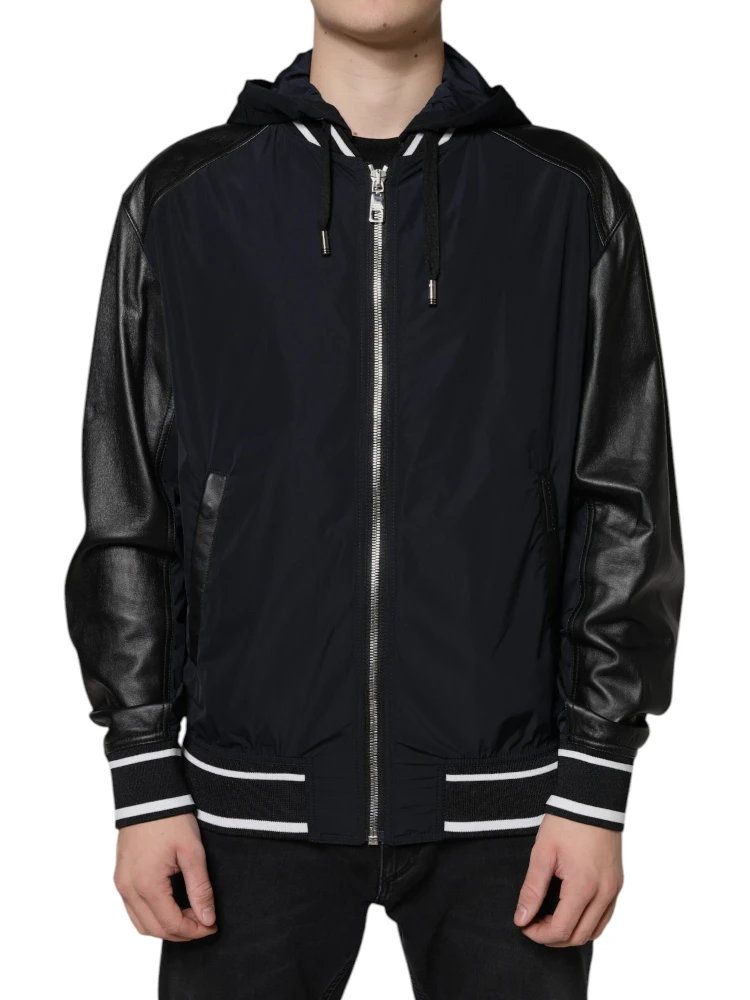 Black Hooded Full Zip Men Bomber Jacket