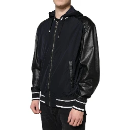 Black Hooded Full Zip Men Bomber Jacket