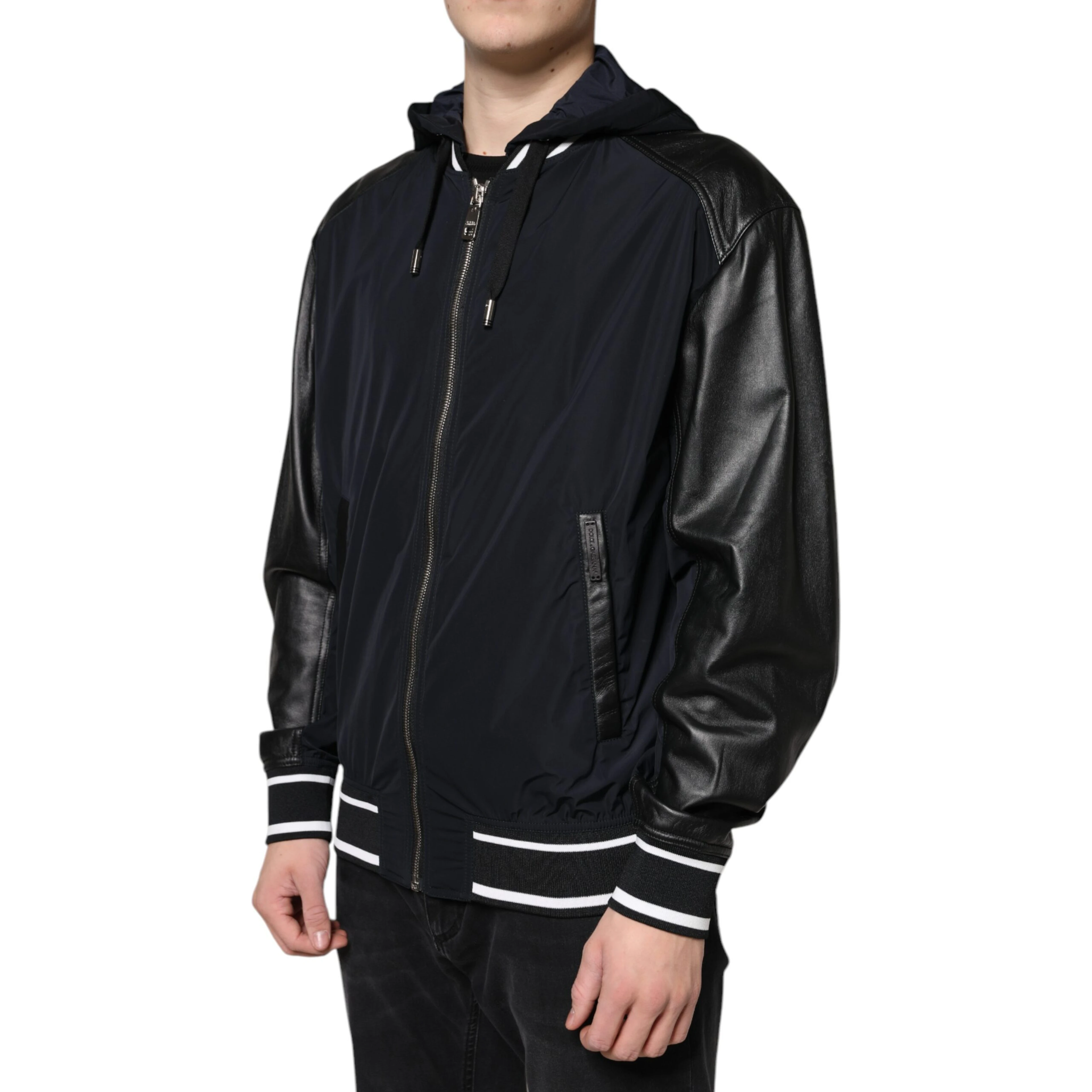 Black Hooded Full Zip Men Bomber Jacket
