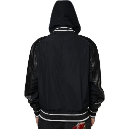 Black Hooded Full Zip Men Bomber Jacket