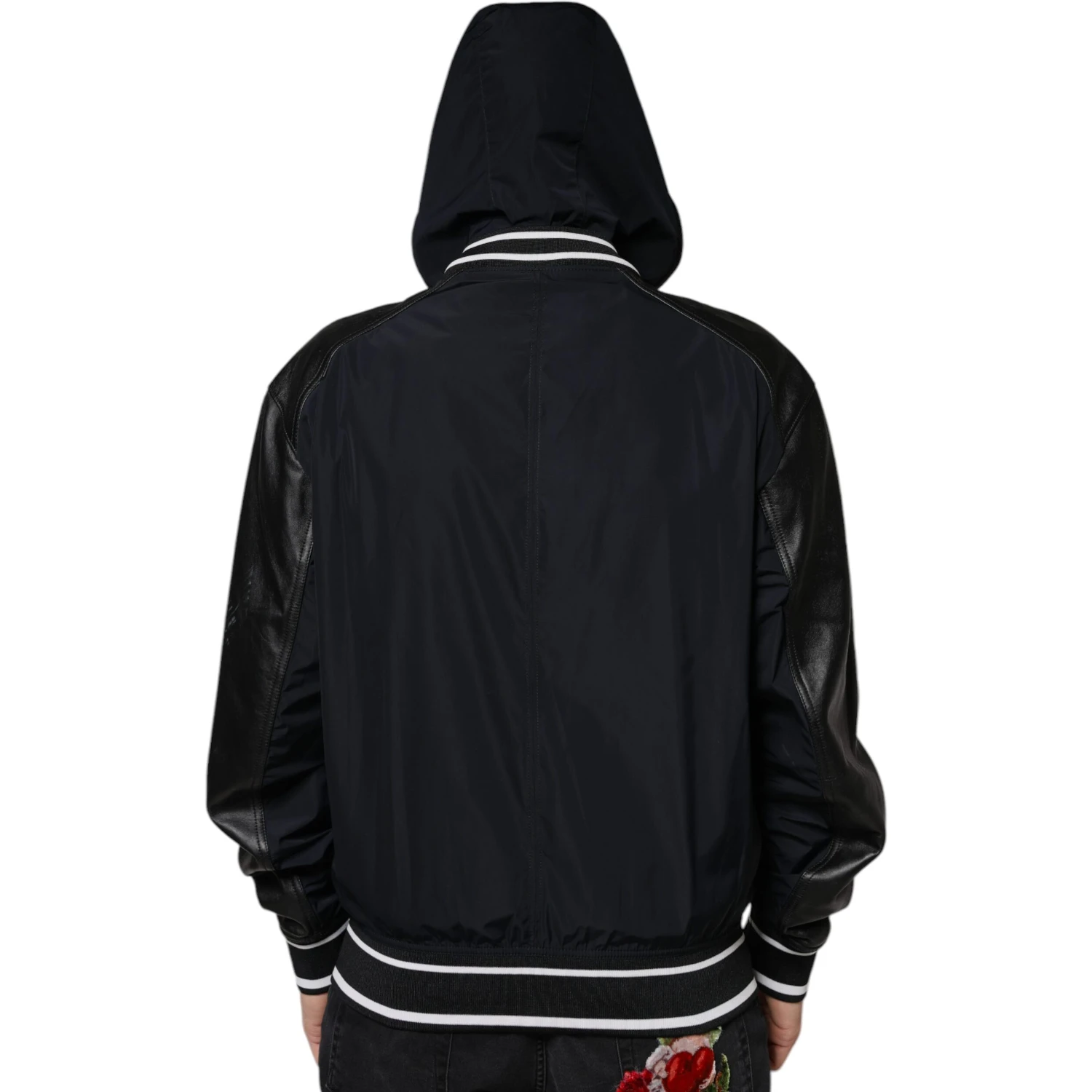 Black Hooded Full Zip Men Bomber Jacket