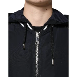 Black Hooded Full Zip Men Bomber Jacket