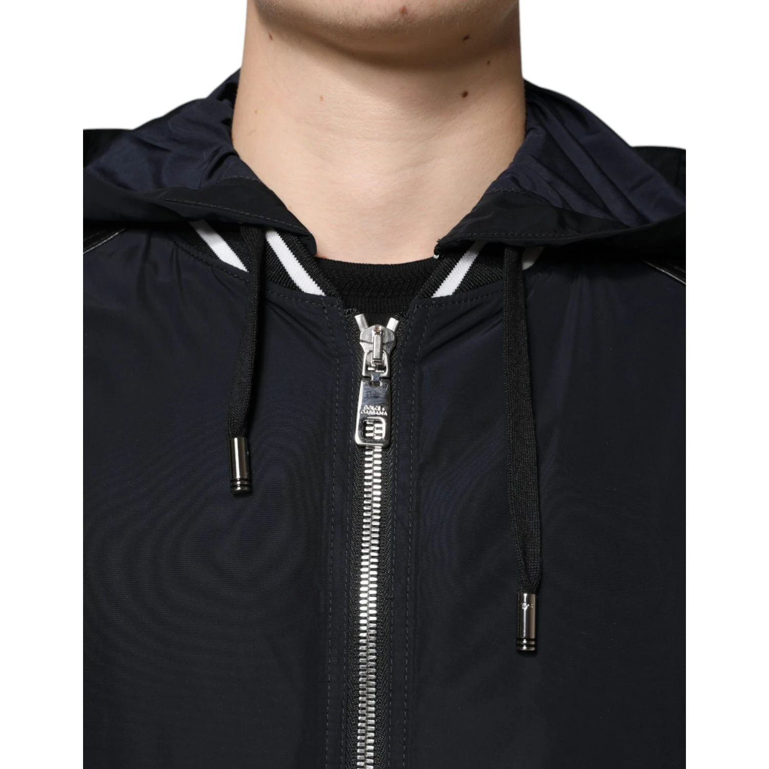 Black Hooded Full Zip Men Bomber Jacket