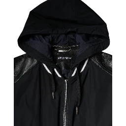 Black Hooded Full Zip Men Bomber Jacket