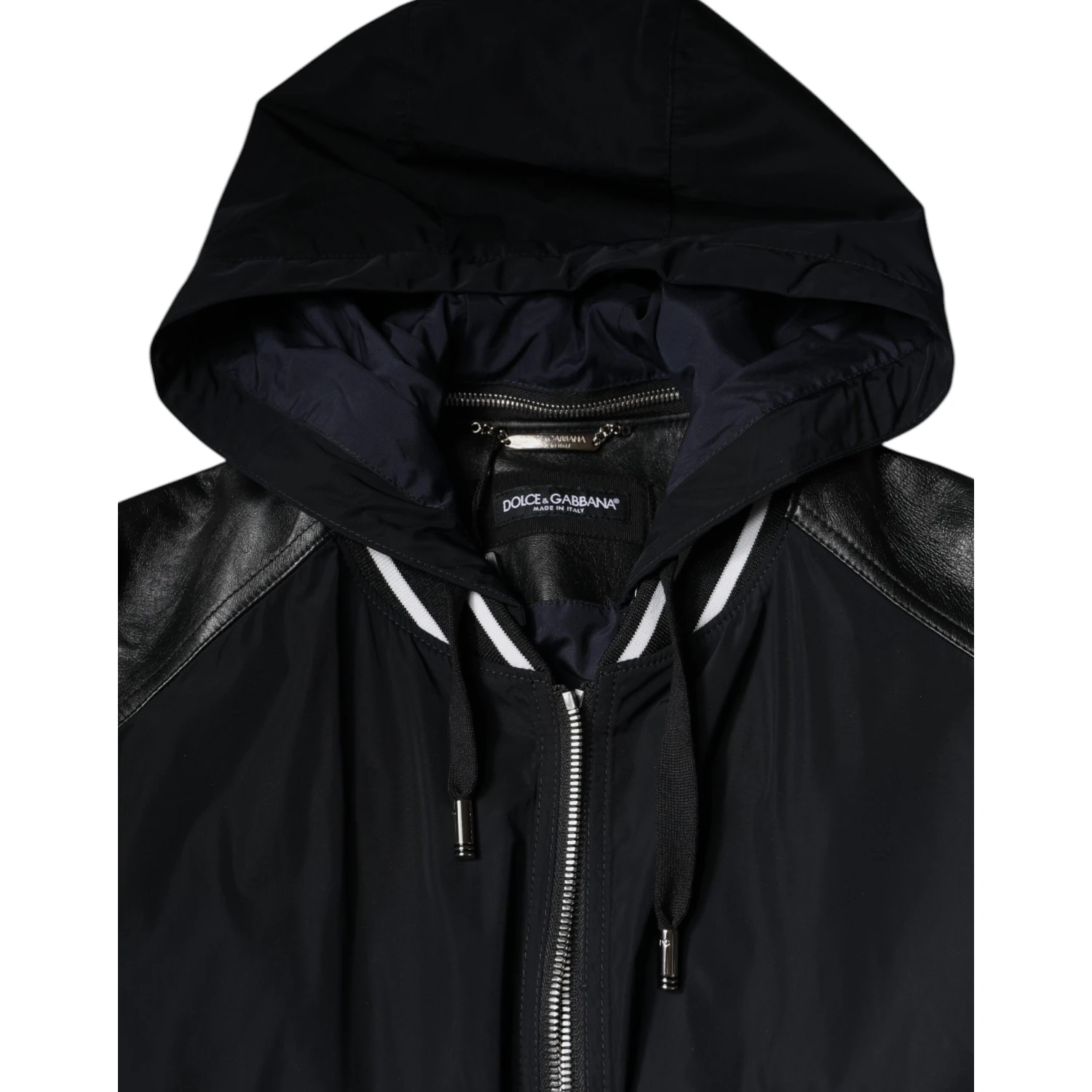 Black Hooded Full Zip Men Bomber Jacket