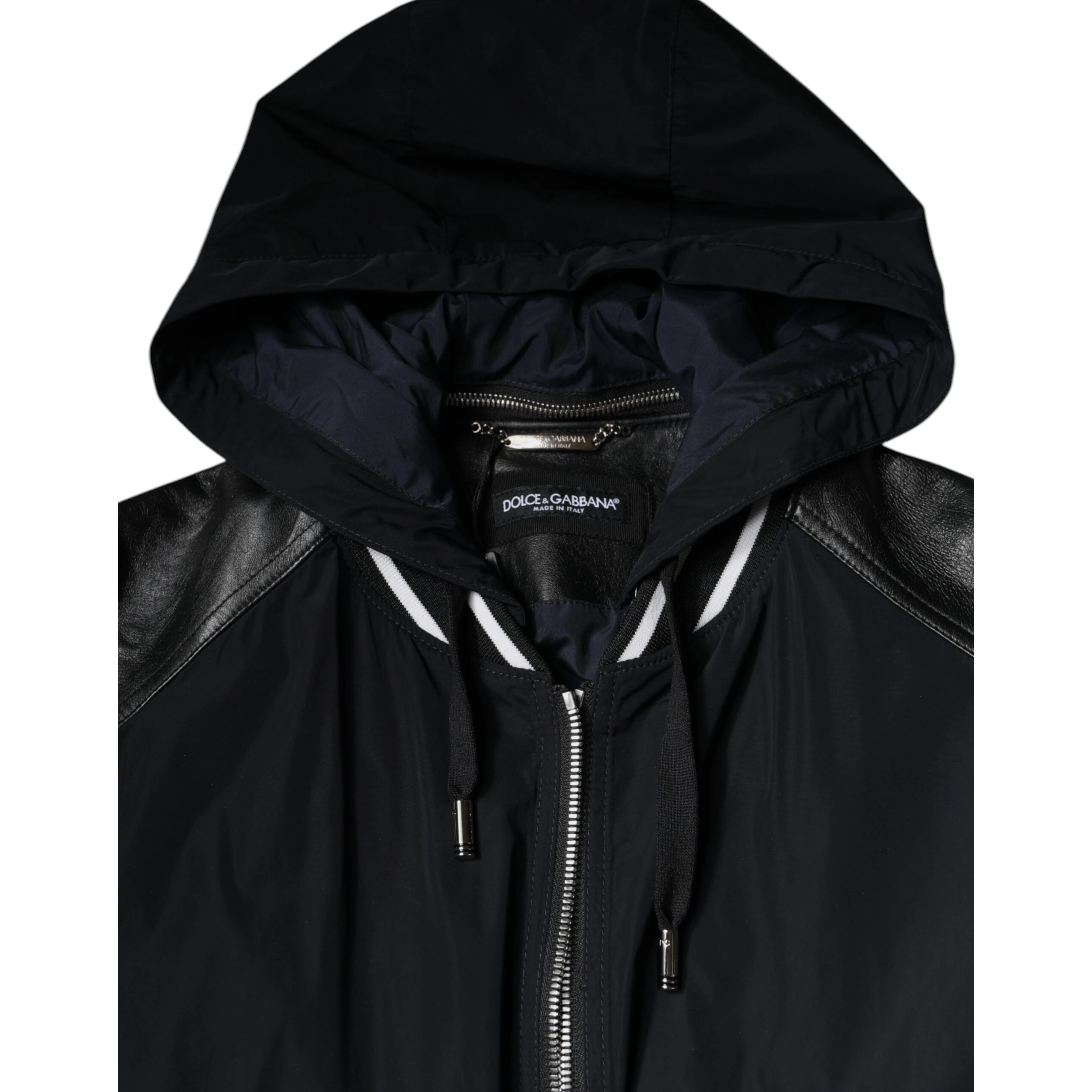 Black Hooded Full Zip Men Bomber Jacket