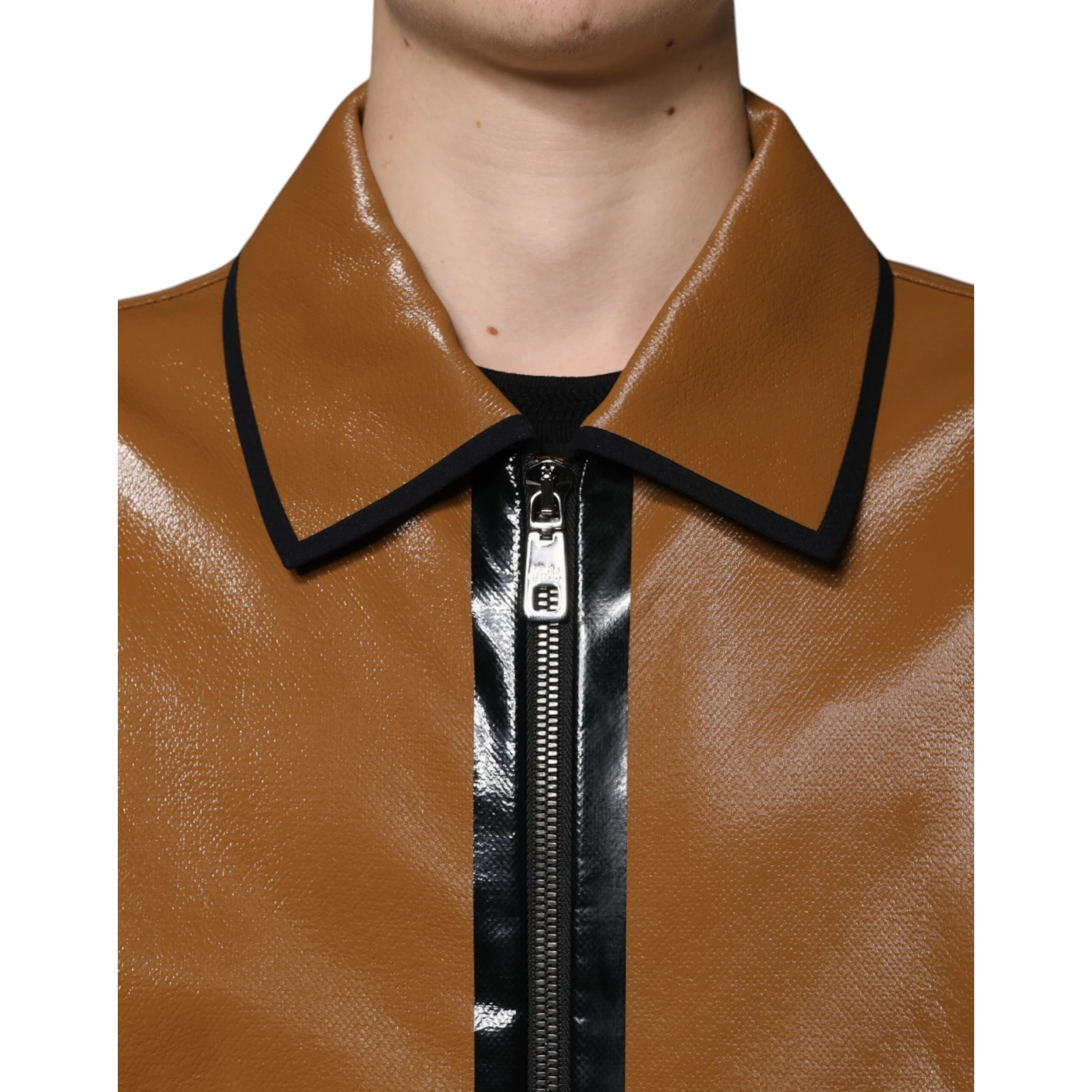 Brown Leather Full Zip Men Bomber Jacket