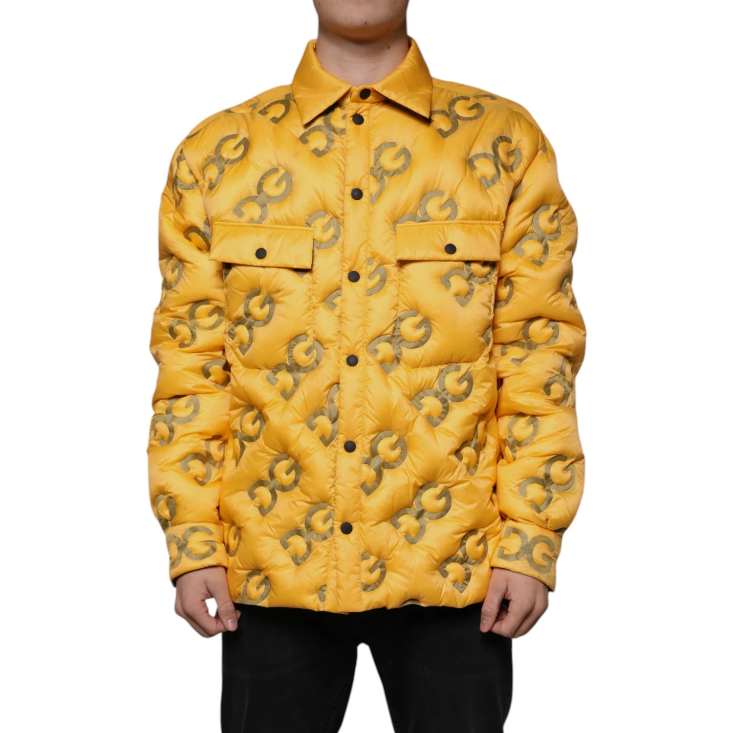 Yellow Logo Padded Buttoned Blouson Jacket