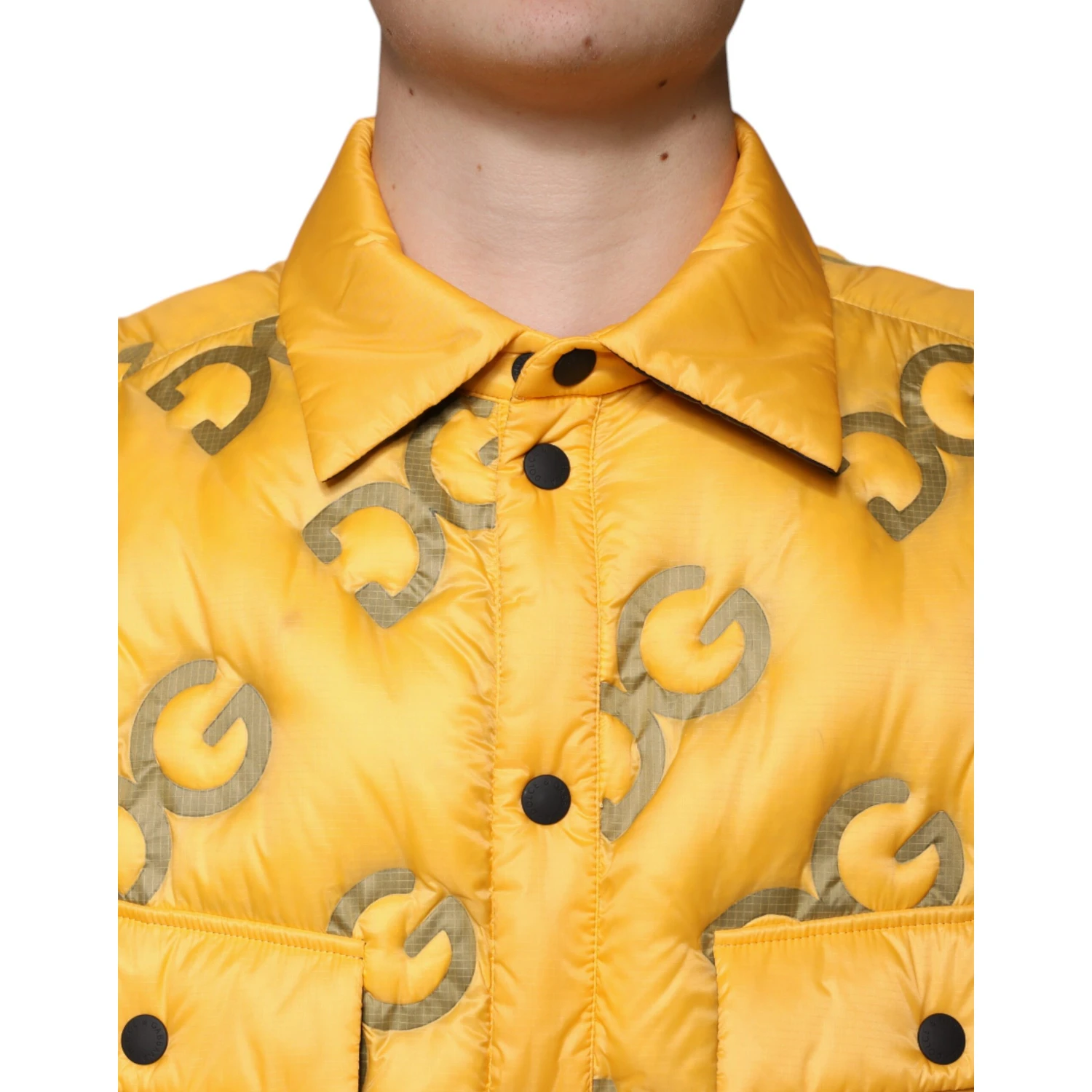 Yellow Logo Padded Buttoned Blouson Jacket