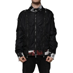 Black Nylon Full Zip Men Bomber Jacket