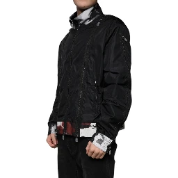 Black Nylon Full Zip Men Bomber Jacket