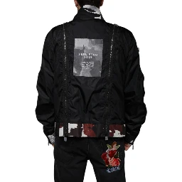 Black Nylon Full Zip Men Bomber Jacket