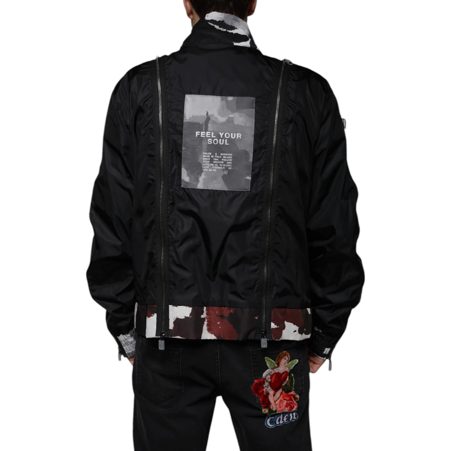 Black Nylon Full Zip Men Bomber Jacket