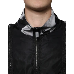 Black Nylon Full Zip Men Bomber Jacket