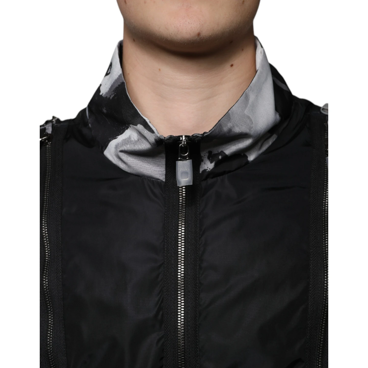 Black Nylon Full Zip Men Bomber Jacket