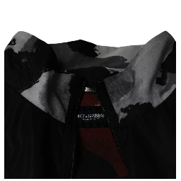Black Nylon Full Zip Men Bomber Jacket