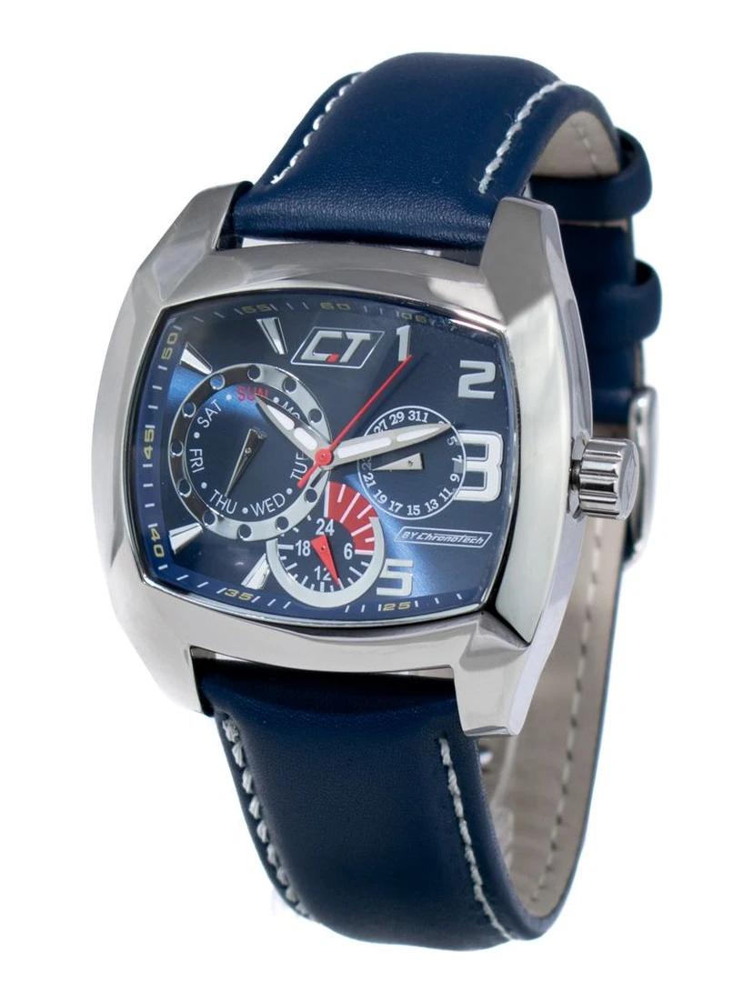 ساعة يد رسمية من الجلد الأزرق