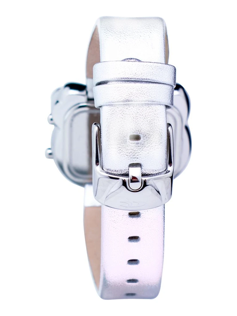 Silver Leather Digital Watch