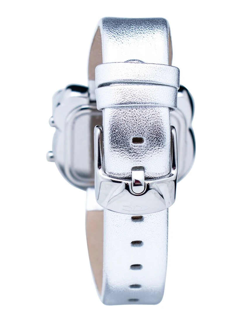 Silver Leather Digital Watch