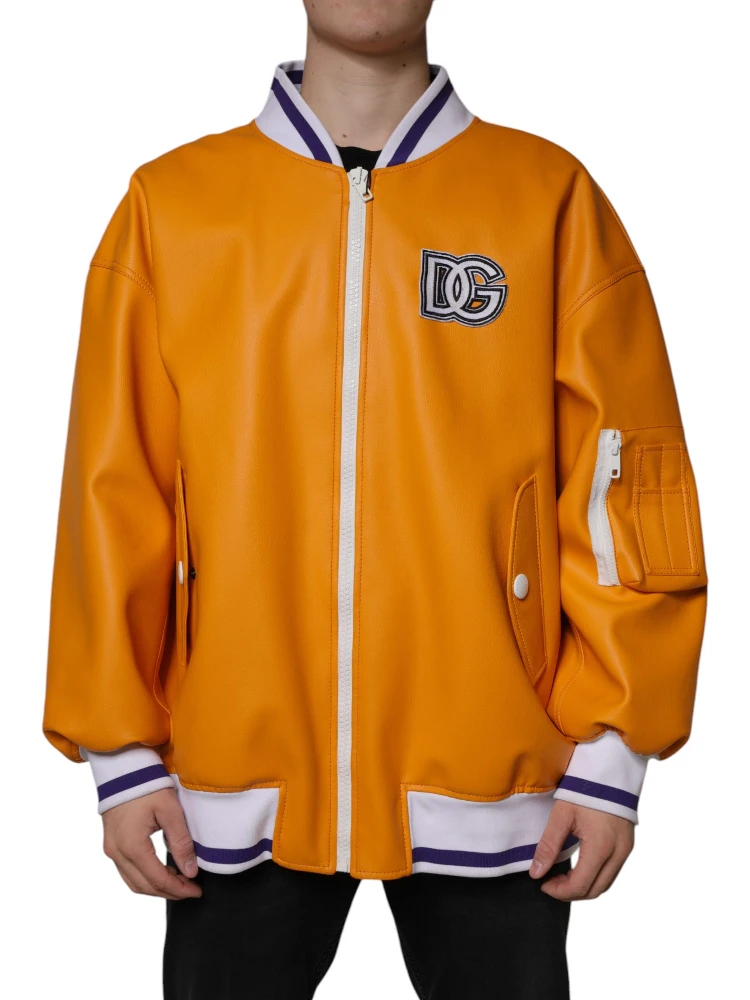 Orange White Full Zip Jersey Bomber Jacket