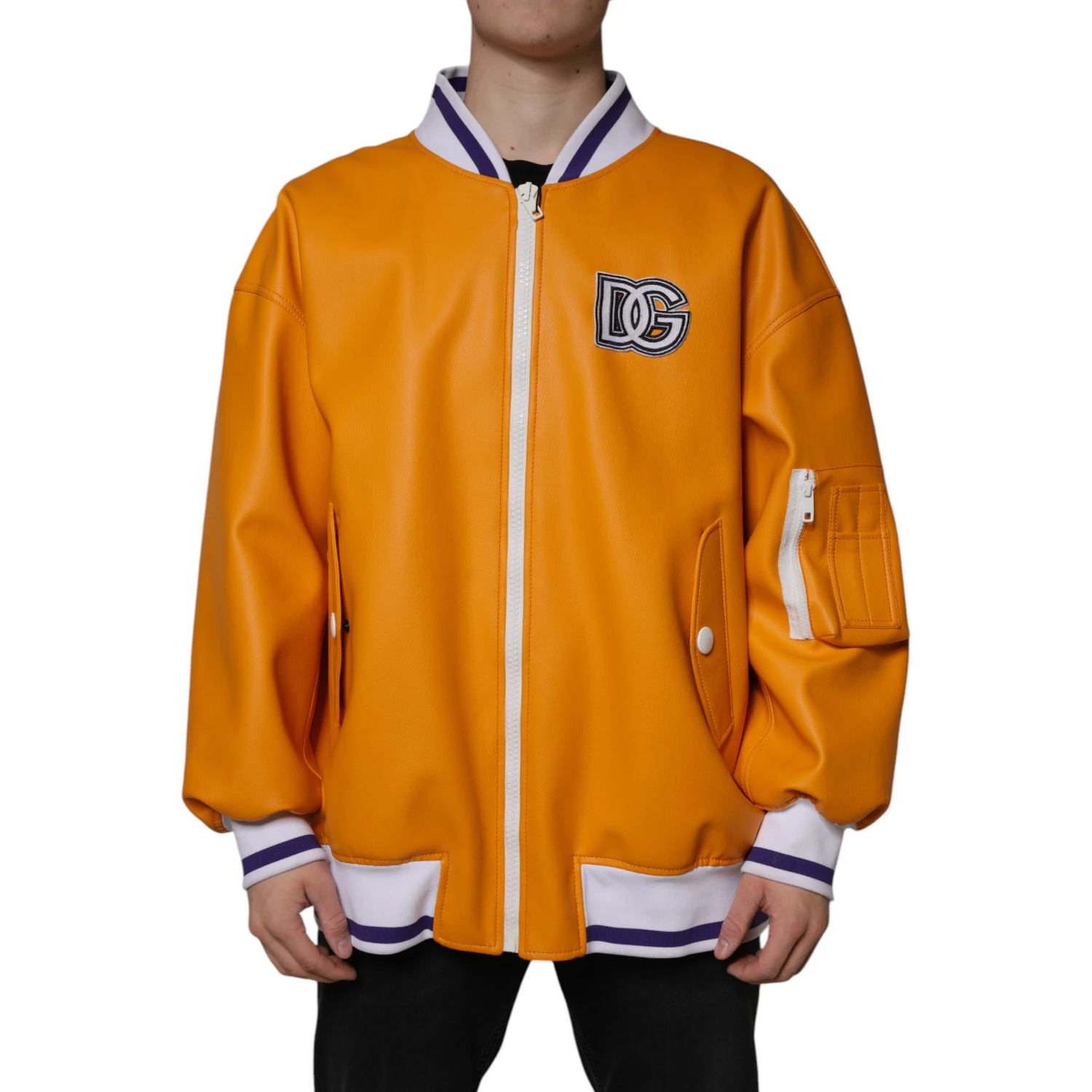 Orange White Full Zip Jersey Bomber Jacket