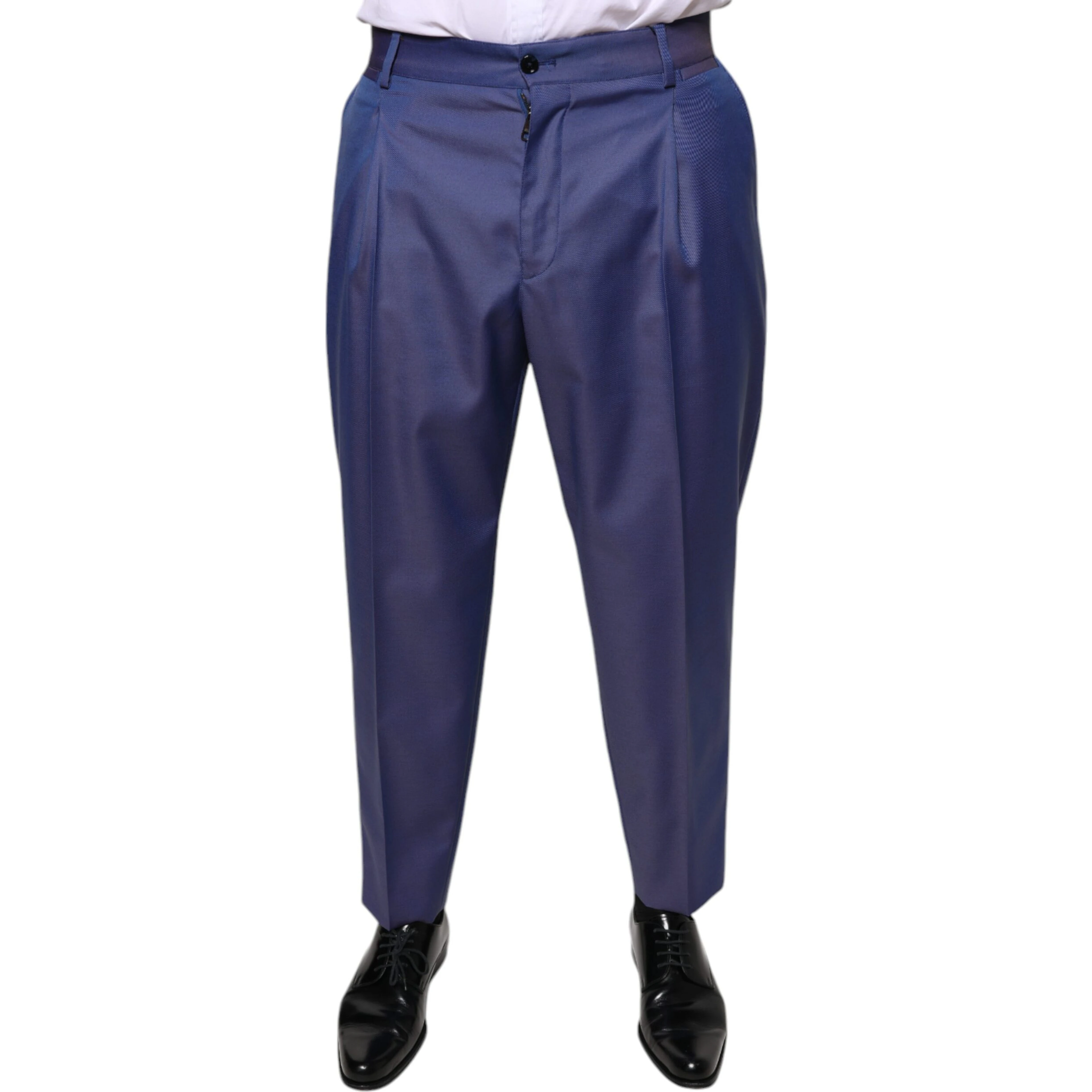 Blue Wool Tapered Formal Dress Pants