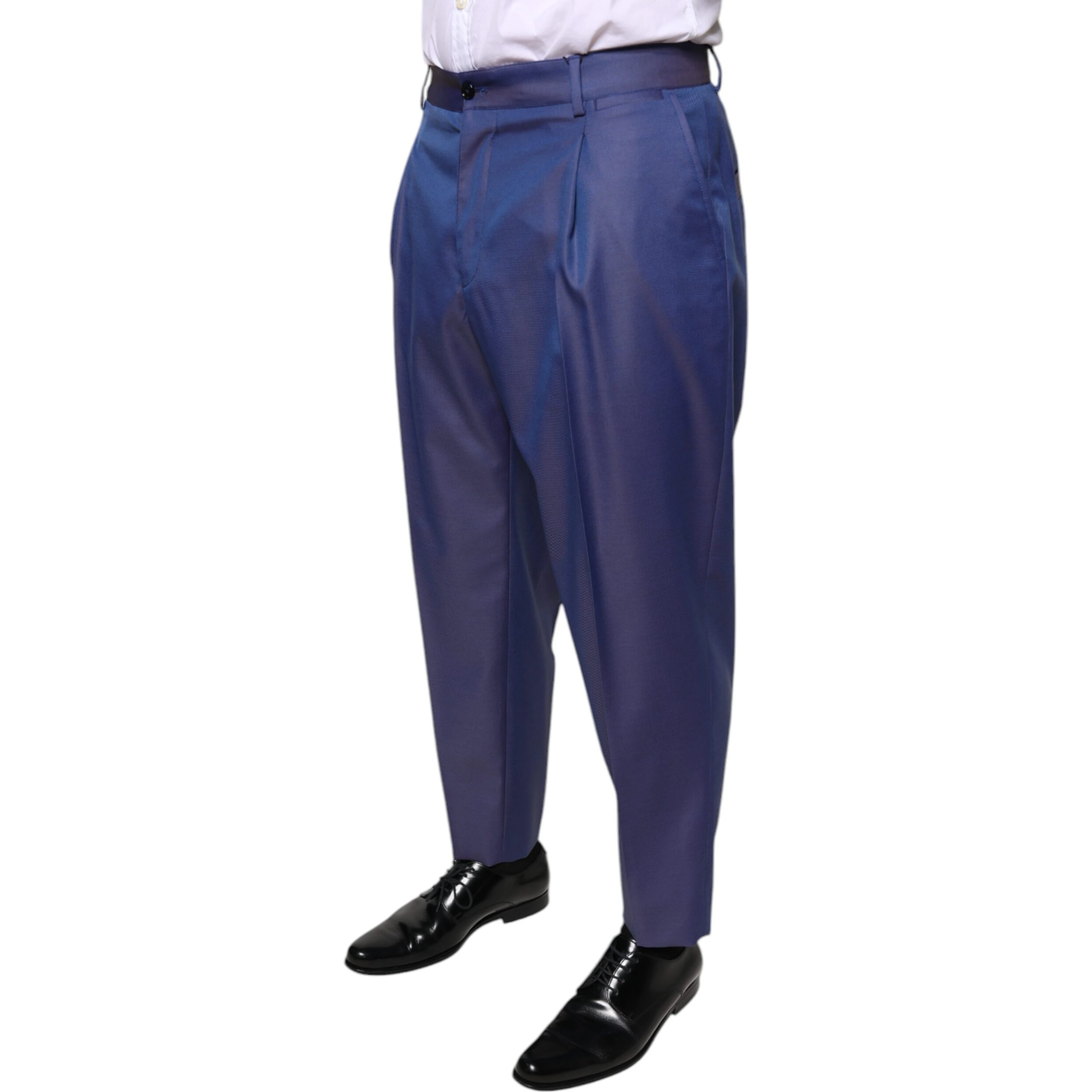 Blue Wool Tapered Formal Dress Pants