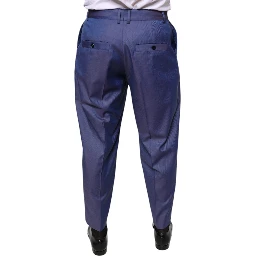 Blue Wool Tapered Formal Dress Pants