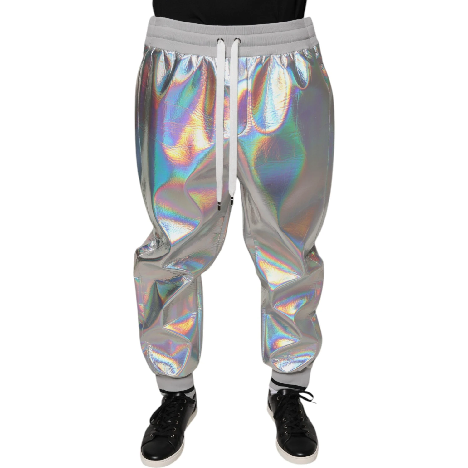 Silver Iridescent Men Jogger Sweatpants Pants