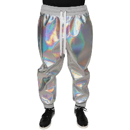 Silver Iridescent Men Jogger Sweatpants Pants