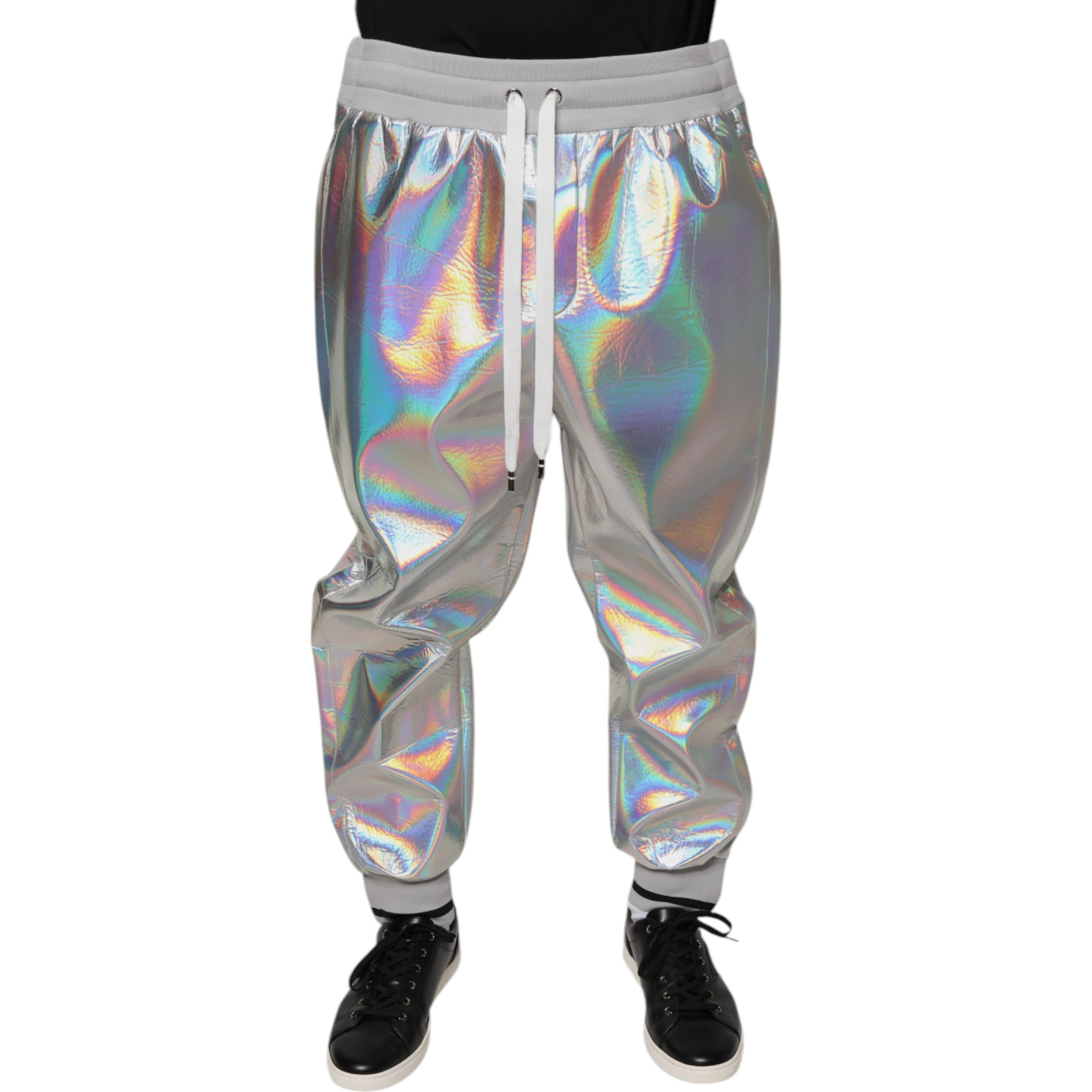 Silver Iridescent Men Jogger Sweatpants Pants
