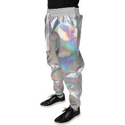 Silver Iridescent Men Jogger Sweatpants Pants