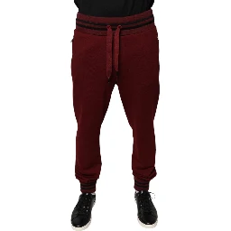 Dark Red Cotton Men Jogger Sweatpants Pants