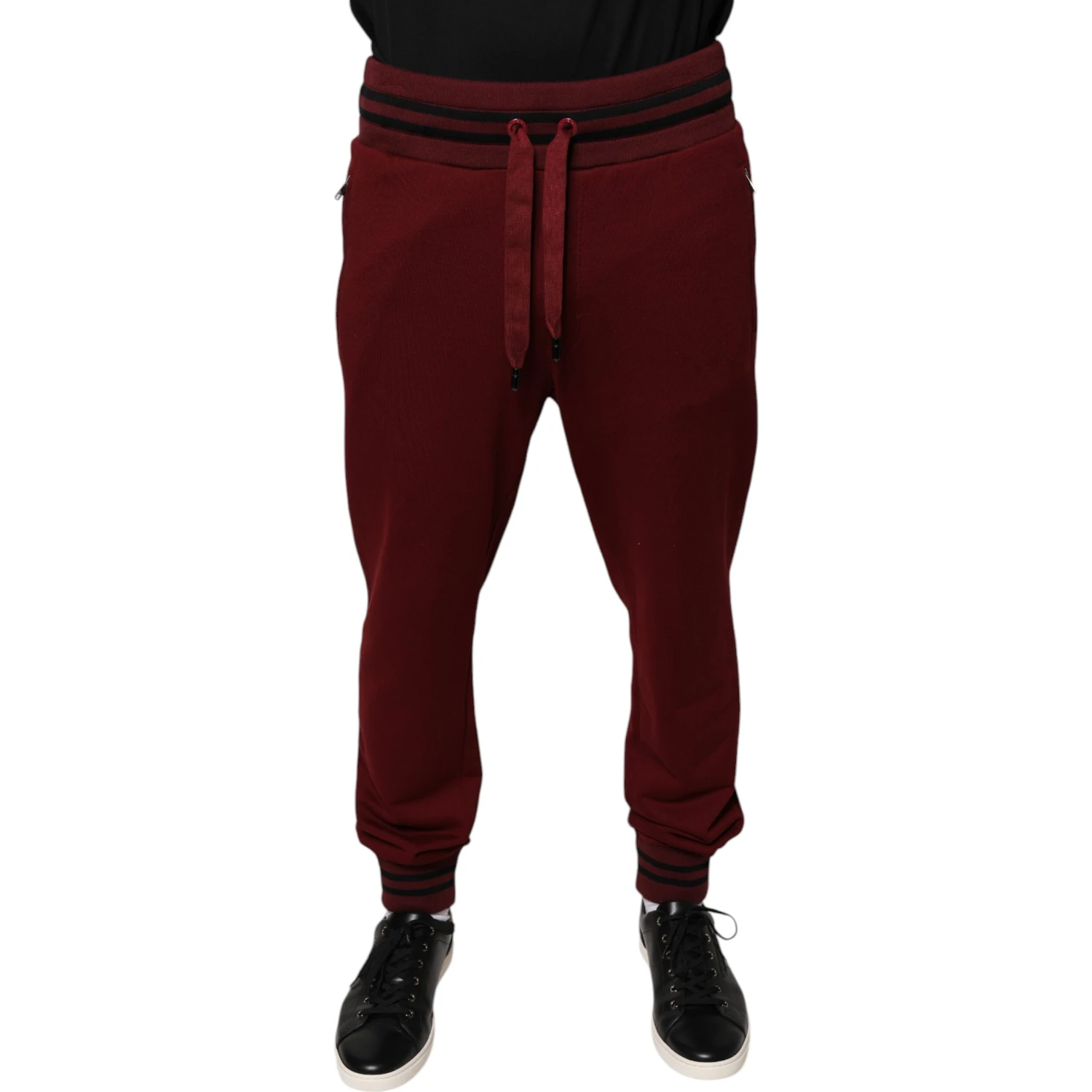 Dark Red Cotton Men Jogger Sweatpants Pants