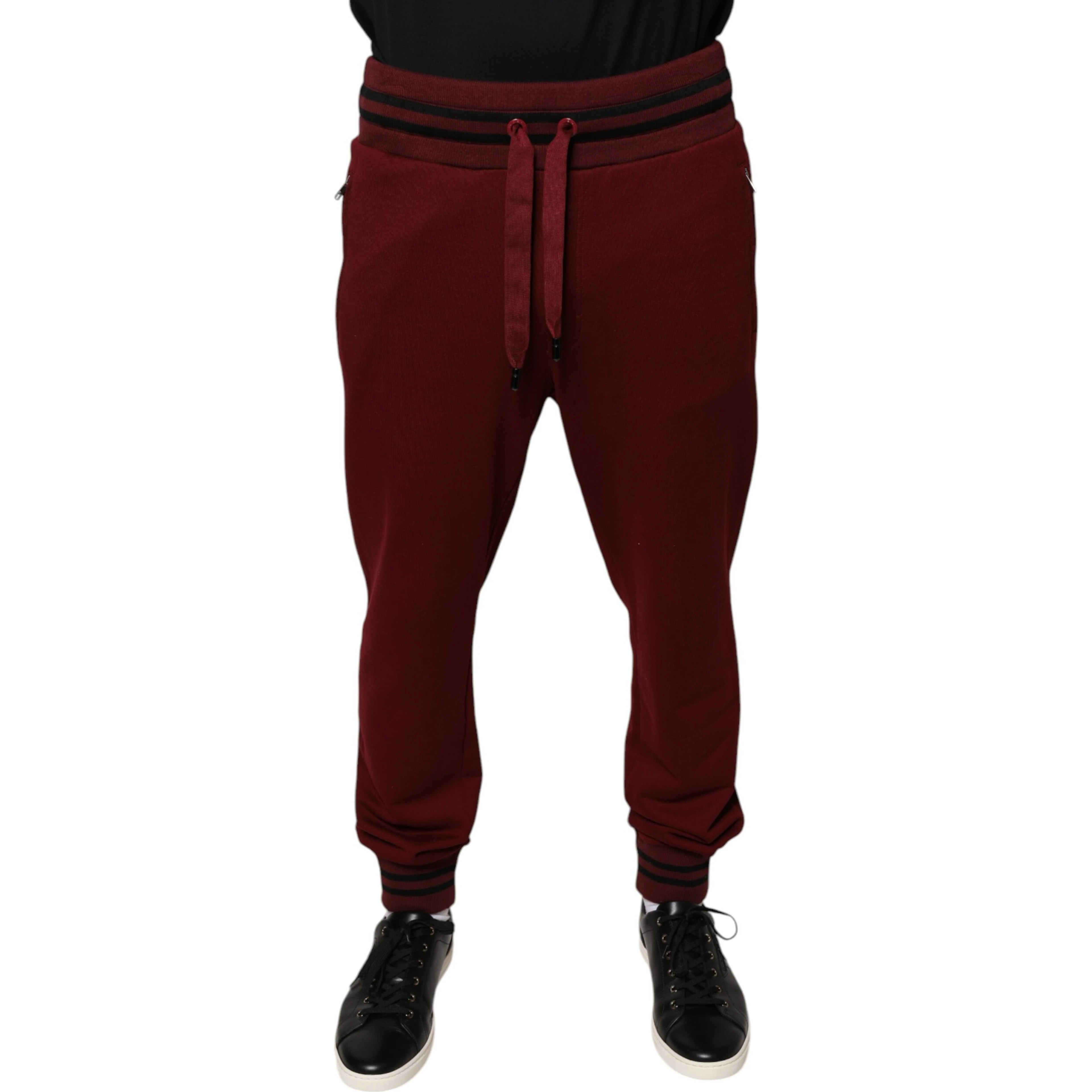 Dark Red Cotton Men Jogger Sweatpants Pants