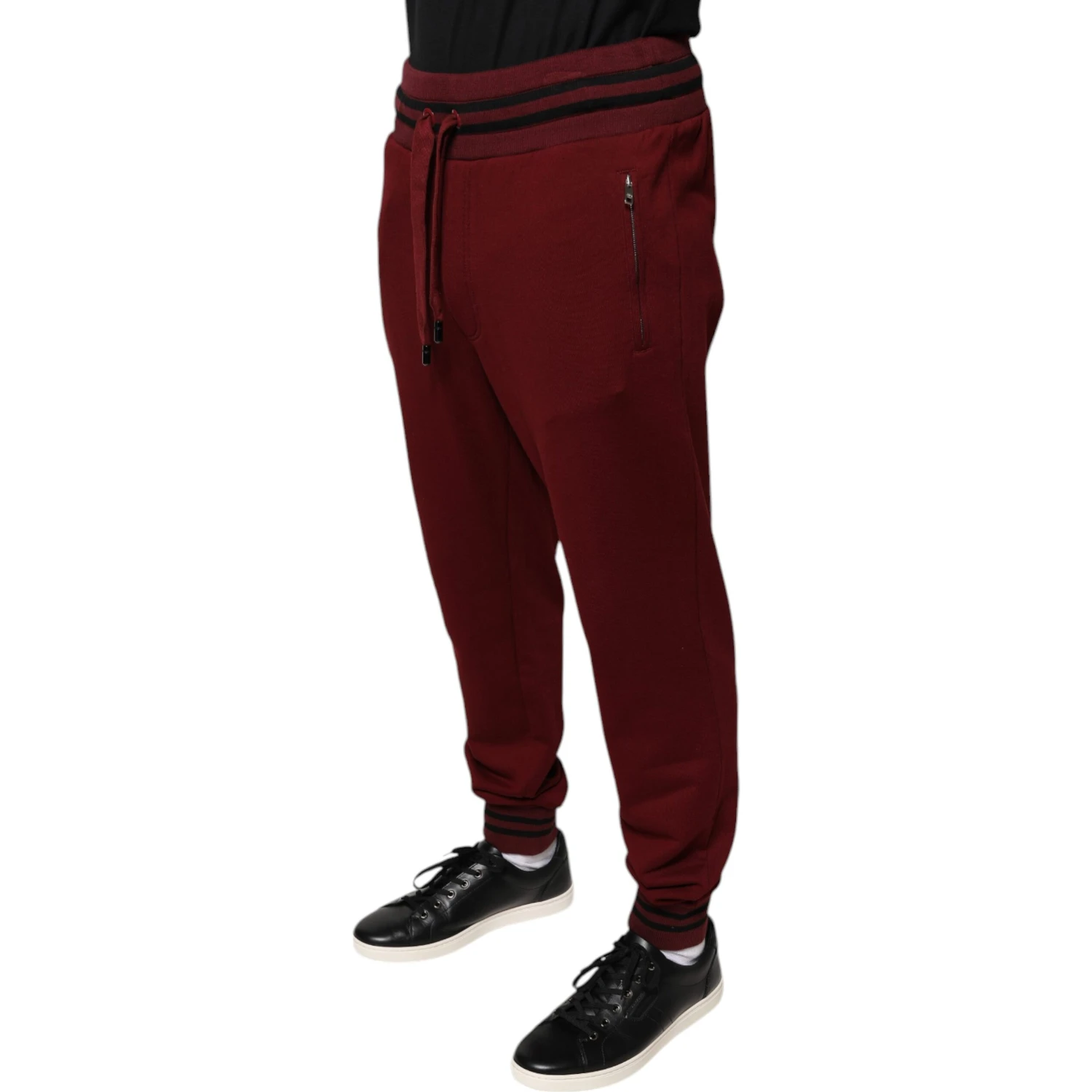 Dark Red Cotton Men Jogger Sweatpants Pants