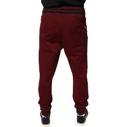 Dark Red Cotton Men Jogger Sweatpants Pants