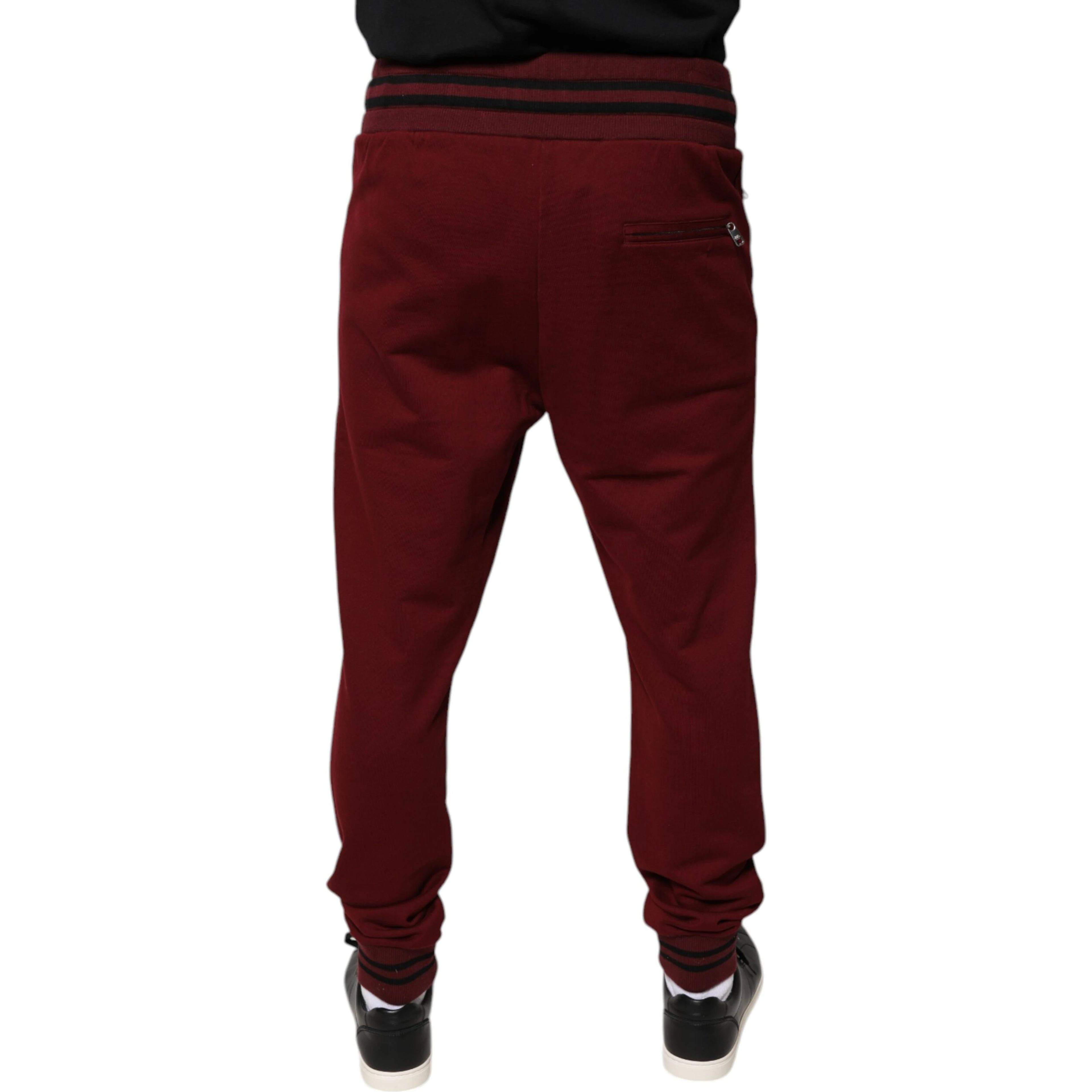 Dark Red Cotton Men Jogger Sweatpants Pants