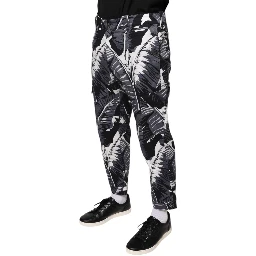 Gray Banana Leaf Cotton Stretch Capri Pants