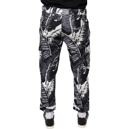 Gray Banana Leaf Cotton Stretch Capri Pants