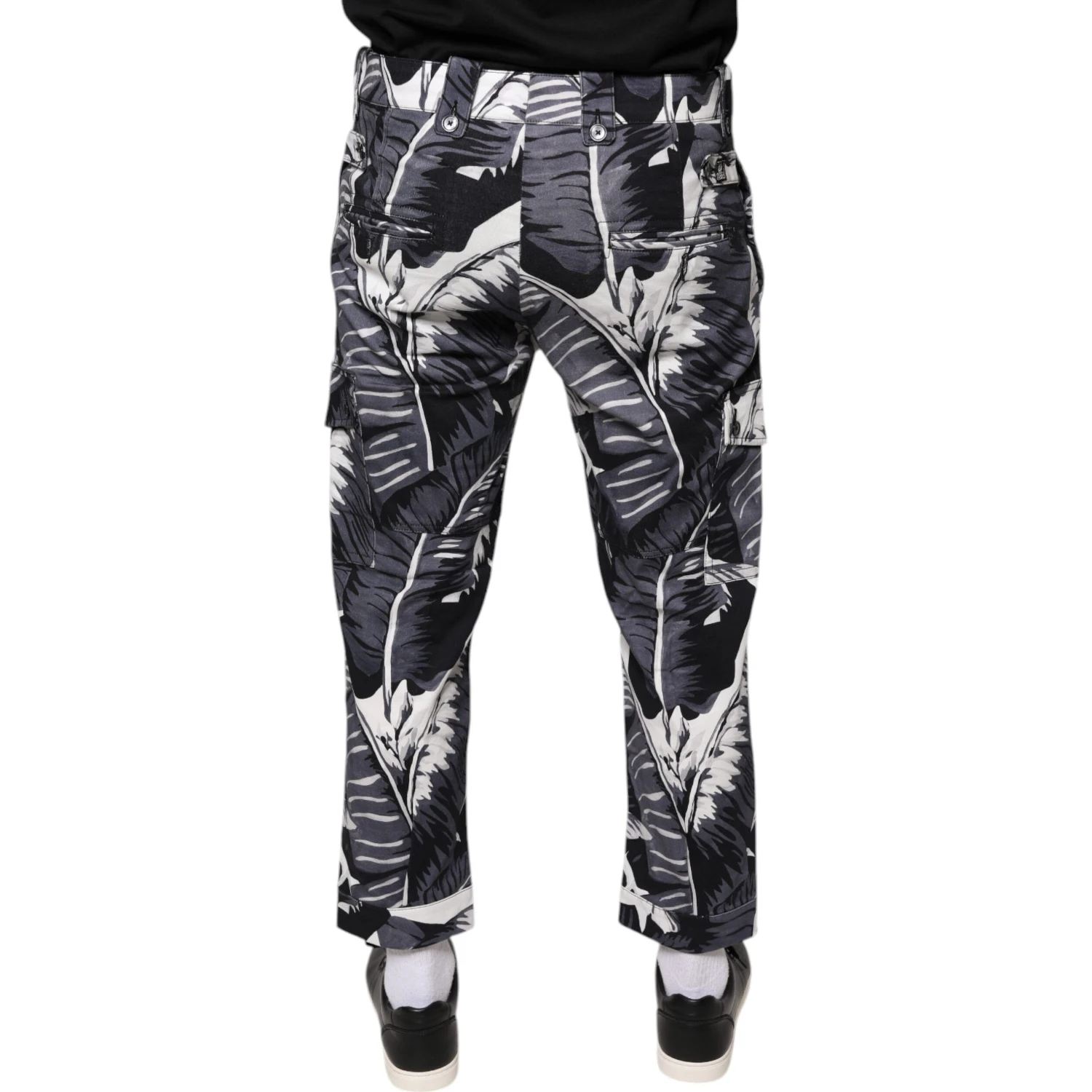 Gray Banana Leaf Cotton Stretch Capri Pants
