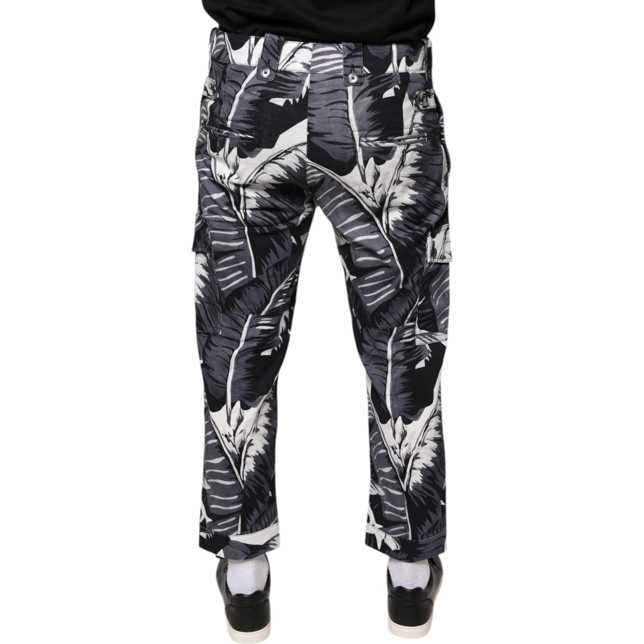 Gray Banana Leaf Cotton Stretch Capri Pants