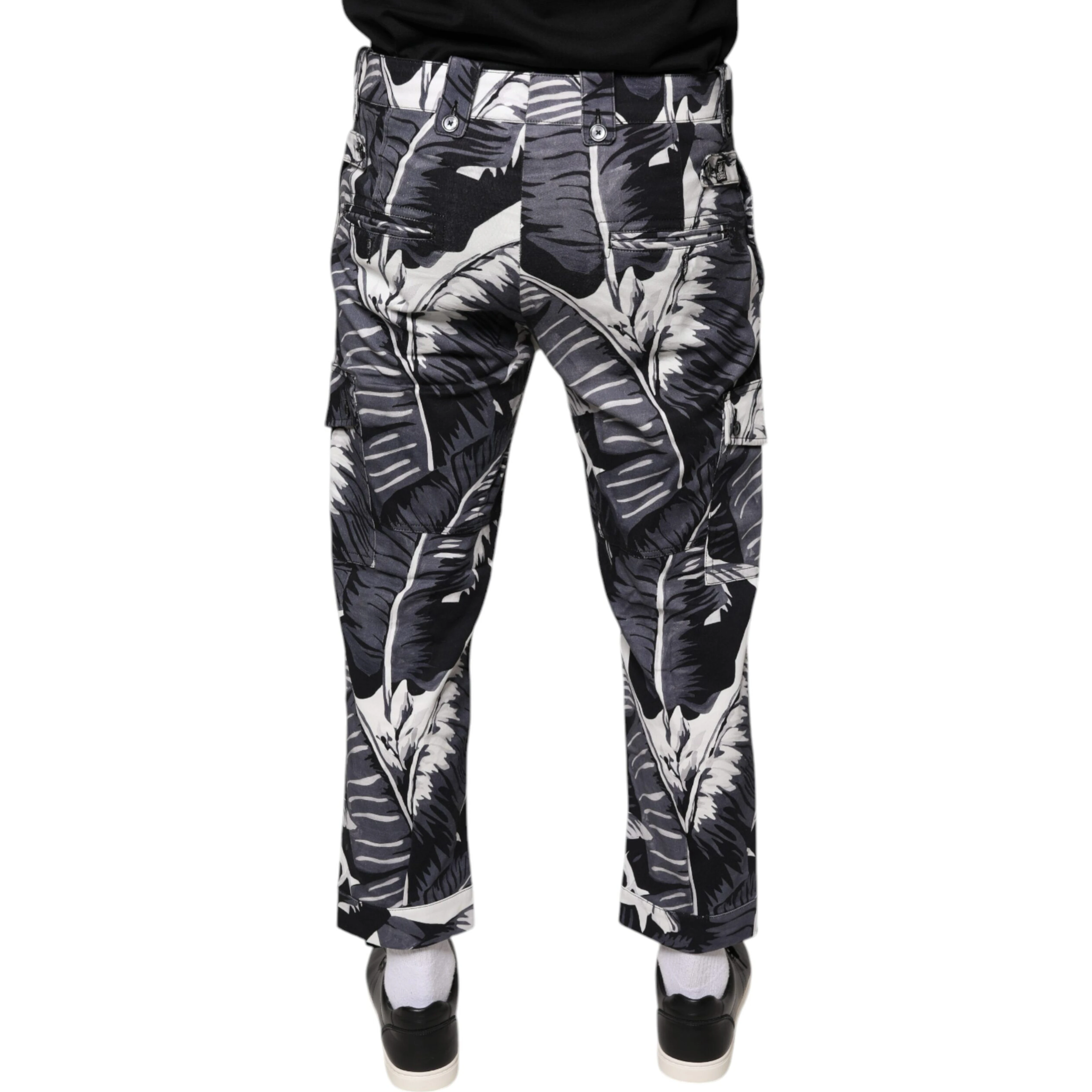 Gray Banana Leaf Cotton Stretch Capri Pants