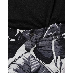 Gray Banana Leaf Cotton Stretch Capri Pants