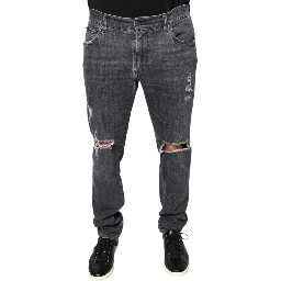 Dark Gray Tattered Cotton Skinny Denim Jeans