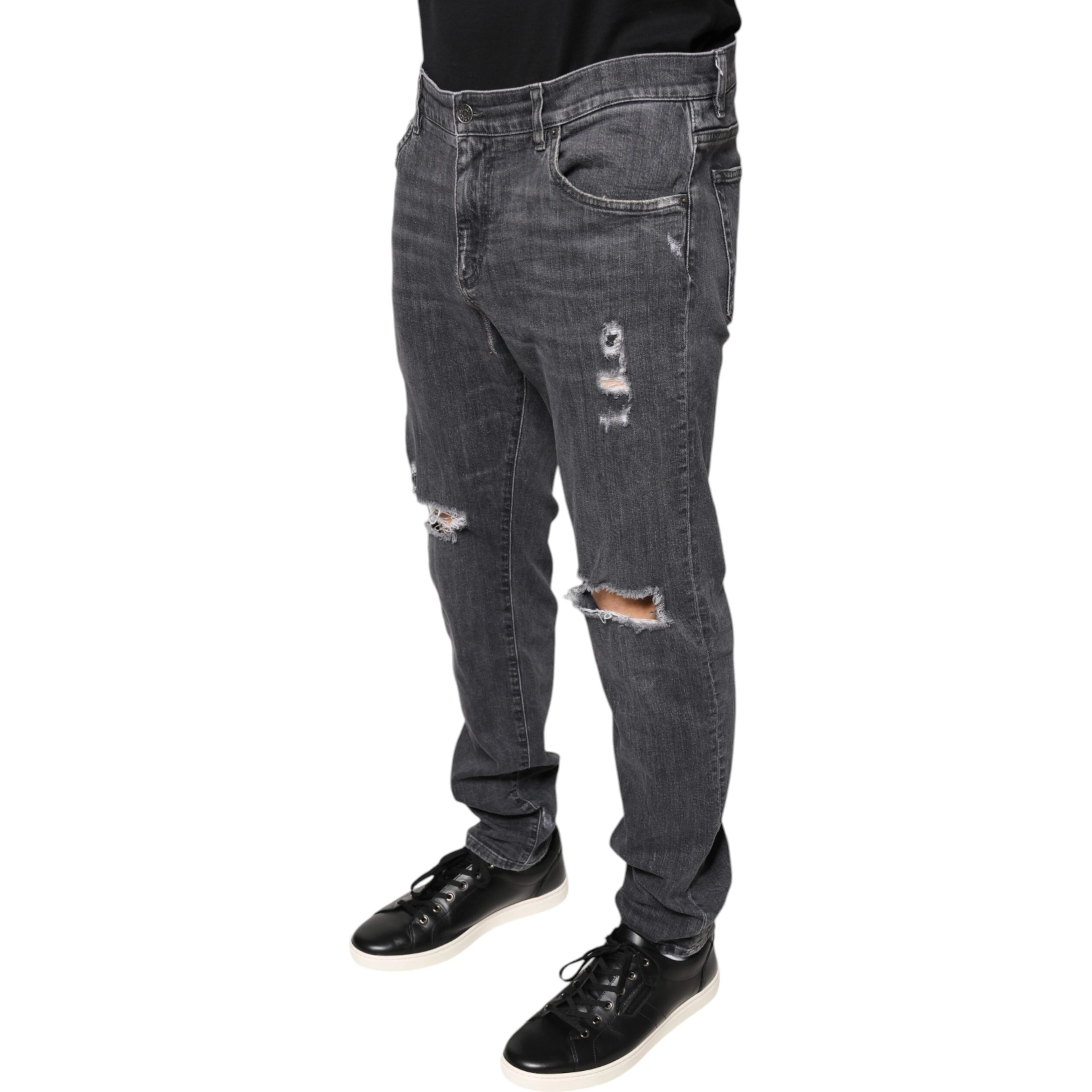 Dark Gray Tattered Cotton Skinny Denim Jeans